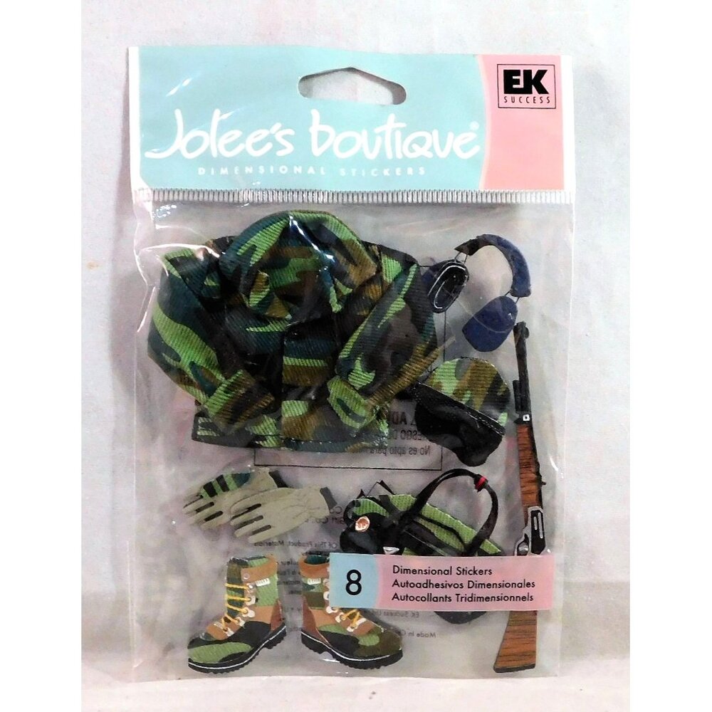 Hunting 3D Scrapbook Stickers Green Camo Boots Rifle Hat Gloves JB088 EK Success